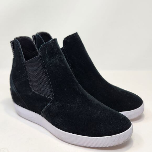 Sorel Out N About Slip On Wedge Bootie Size 9 Black Waterproof Suede Ankle Boots - Picture 1 of 8